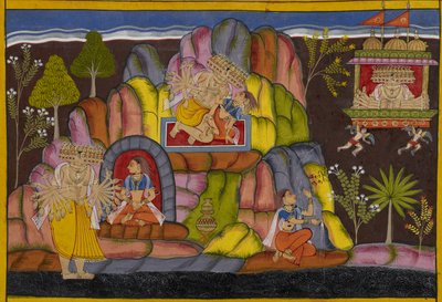 Ravana ergreift Vedavati, die ihn verflucht und schwört, seinen Untergang als Sita zu verursachen von Indian School