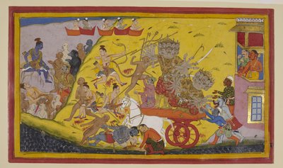 Rāvaṇa verwundet Lakṣmaṇa; Hanumān schlägt Rāvaṇa und rettet Lakṣmaṇa von Indian School