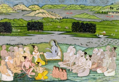 Shri Sukdevji predigt einer Versammlung von Sadhus, Rajasthan, ca. 1757 von Indian School
