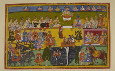 Sita wird bestätigt, als die Erdgöttin sie empfängt und ihre Tugend vor der Versammlung bestätigt von Indian School