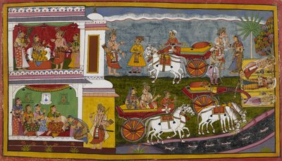 Sita besucht mit Lakshmana die Einsiedeleien und ruht sich an einem am Gaumati-Fluss aus von Indian School