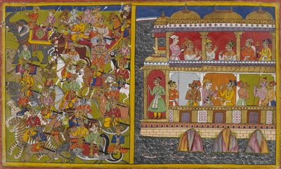 Sukeshas Söhne marschieren von Lanka, um gegen Vishnu und die Götter zu kämpfen von Indian School
