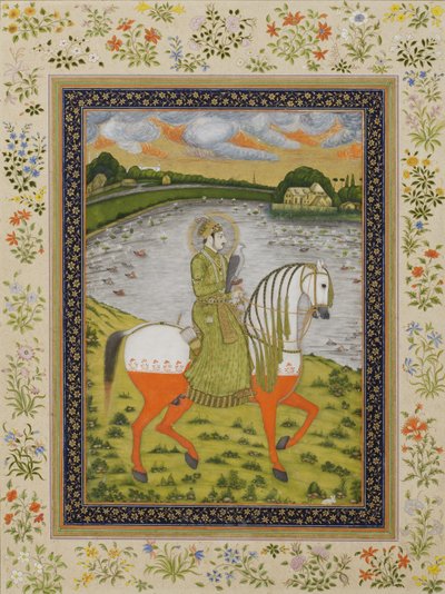 Der Kaiser Muhammad Shah, reitend, auf dem Jagdfeld von Indian School