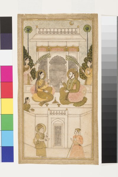 Der Sultan von Golconda, Quli Qutb Shah, sitzt mit seiner Gemahlin, 1700-25 von Indian School