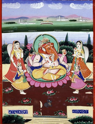 Die Gottheit Ganesha, Tochter von Shiva und Parvati. Indischer Volksdruck des 19. Jahrhunderts von Indian School