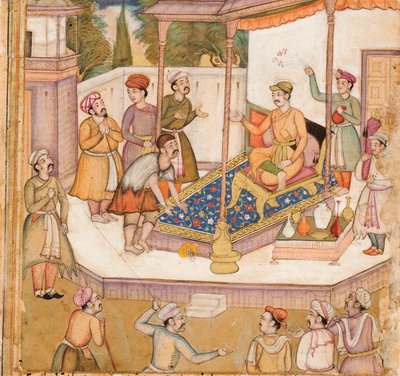 Der Raja, dessen Gast ihn täglich um 500 Dinare bat, ca. 1585 von Indian School