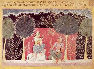 Zwei Prinzen in einem Garten, aus dem Gita Govinda von Indian School