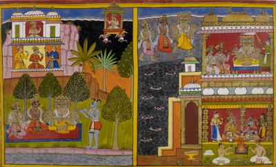 Vaisravana reist zum Berg Kailāsa, während Rāvaṇa Lanka erobert von Indian School