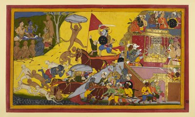 Vajradhanstra wird von Angada getötet, während Omen auftreten; Ramas Seite jubelt von Indian School
