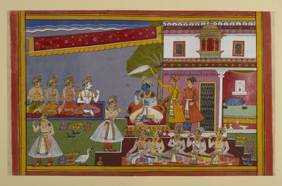 Viṣṇu weigert sich, gegen Rāvaṇa zu kämpfen, ermutigt aber die Götter, ihn zu bekämpfen von Indian School