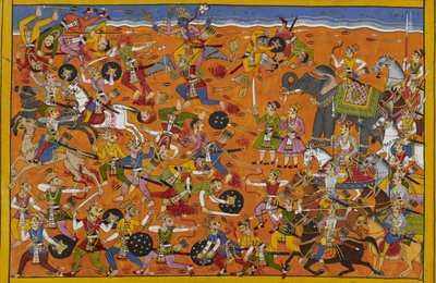 Vishnu führt die Götter, besiegt Malyavan, die Dämonen ziehen sich beschämt zurück von Indian School