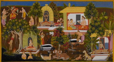 Vishvamitra entdeckt die Einsiedelei des Weisen Vasishtha von Indian School