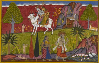 Śiva und Pārvatī gewähren dem Säugling Sukeśa Unsterblichkeit und sofortiges Erwachsensein von Indian School