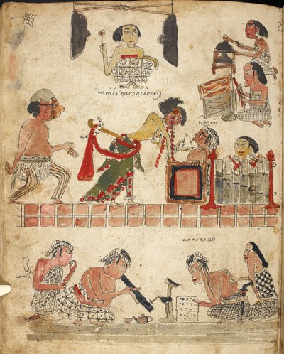 Menschen spielen Musik, tanzen und rauchen, Illustration aus 