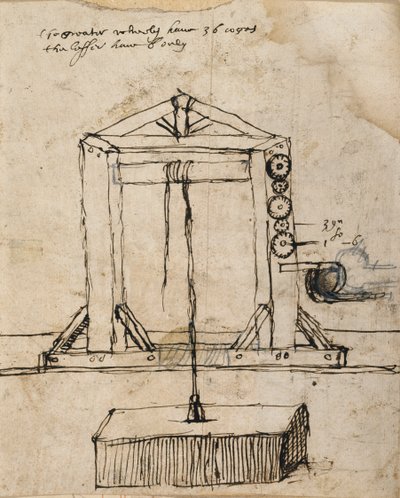 Diagramm für einen Flaschenzug zum Heben von Mauerwerk von Inigo Jones