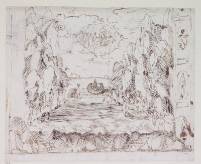 Der Triumph der Liebe durch Callopis, Entwurf für Szene II: Der Triumph des Meeres von Inigo Jones