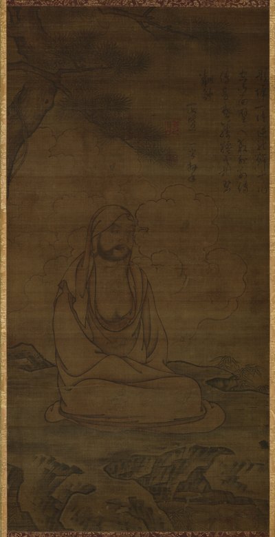 Bodhidarma unter einem Kiefernbaum von Inscription by Issan Ichinei