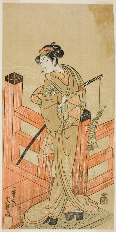 Der Schauspieler Nakamura Matsue I als Tsuchiya Umegawa verkleidet als weibliche Sumoringerin Oyodo (?) im Stück Naniwa no Onna-zumo (?), aufgeführt im Nakamura-Theater (?) im sechsten Monat, 1770 (?) von Ippitsusai Bunchō