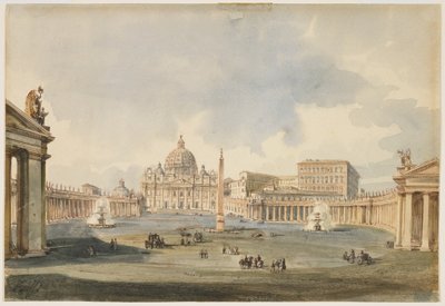 Ansicht des Petersplatzes und der Basilika in Rom von Ippolito Caffi