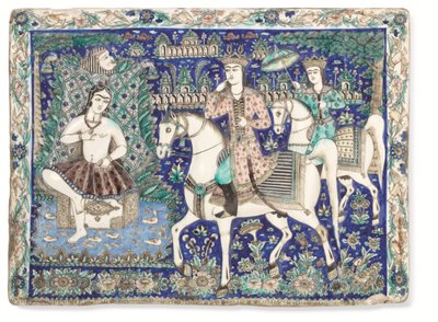 Eine große Qajar-geformte und glasierte Fliese, Qajar Iran von Iranian School