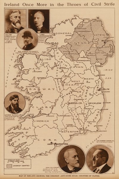 Karte von Irland mit den unionistischen Grafschaften von Ulster von Irish School