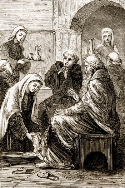 St. Brigit bewirtet einen Bischof, aus The Trias Thaumaturga, oder Drei Wunder wirkende Heilige von Irland, von Mary Cusack (1829-99) veröffentlicht ca. 1890er Jahre von Irish School