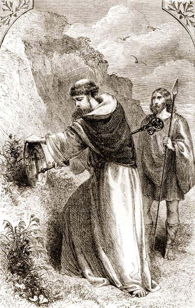 St. Patrick markiert Connals Schild mit dem Kreuz, aus The Trias Thaumaturga, oder Drei Wunderwirkende Heilige von Irland, von Mary Cusack (1829-99) veröffentlicht um 1890 von Irish School