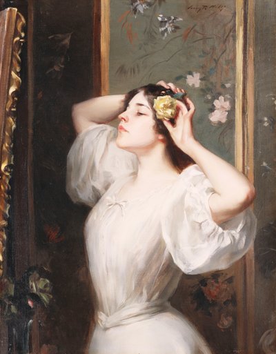 Die gelbe Rose, ca. 1900 von Irving Ramsay Wiles