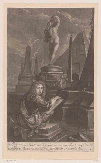 Porträt von Hadriaan Beverland, der eine Statue der Venus zeichnet von Isaac Beckett