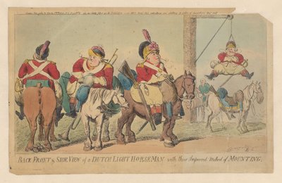 Verbesserte Methode der niederländischen leichten Kavallerie, ein Pferd zu besteigen von Isaac Cruikshank (signed by artist)