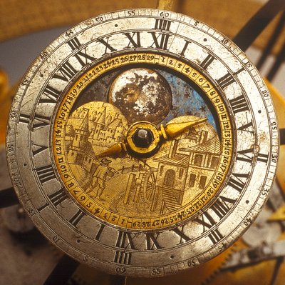 Zifferblattdetail des himmlischen Uhrwerksglobus von Isaac III Habrecht