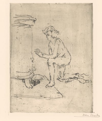 Kniendes Modell vor einem Ofen von Isaac Israels (signed by artist)