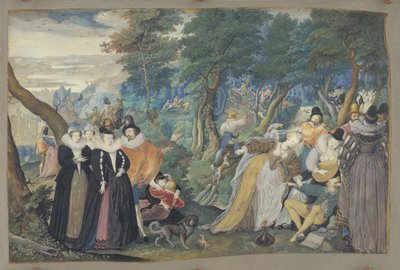 Eine Gesellschaft im Freien. Allegorie auf die eheliche Liebe von Isaac Oliver I