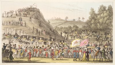 Eton Montem und der Berg, Salt Hill, aus The English Spy, veröffentlicht 1824 von Isaac Robert Cruikshank
