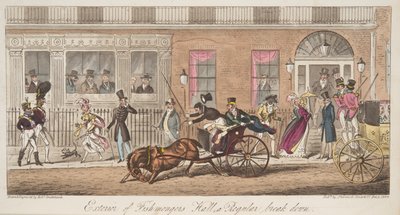 Äußeres der Fishmongers Hall, St James Street, mit Blick auf einen regulären Zusammenbruch, aus The English Spy, veröffentlicht 1824 von Isaac Robert Cruikshank