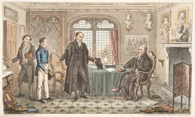 Erster Bogen zu Alma Mater, oder Bernard Blackmantles Einführung in die Big Wig, aus The English Spy, veröffentlicht London, 1824 von Isaac Robert Cruikshank
