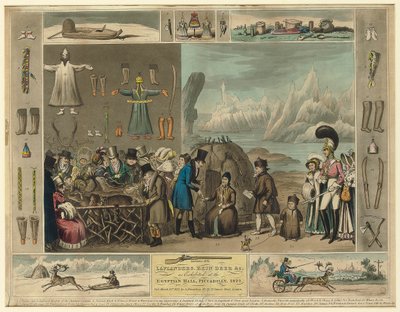 Lappen, Rentiere usw., wie sie in der Egyptian Hall, Piccadilly, 1822 ausgestellt wurden von Isaac Robert Cruikshank