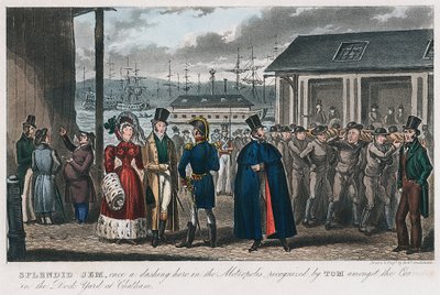 Splendid Jem unter den Sträflingen in der Marinewerft in Chatham, Kent, 1821 von Isaac Robert Cruikshank