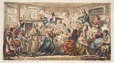 Der Buff Club im Pig and Whistle, Avon Street, Bath, aus The English Spy, veröffentlicht London, 1824 von Isaac Robert Cruikshank