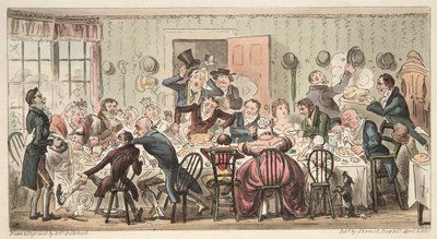 Das Sonntagsessen der Bürger im Gate House Highgate; oder, jeder Schwein zu seinem eigenen Apfel, aus The English Spy, veröffentlicht 1824 von Isaac Robert Cruikshank