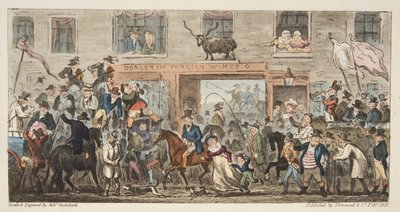 Die komische Prozession aus The English Spy, Gloucester nach Berkeley von Isaac Robert Cruikshank