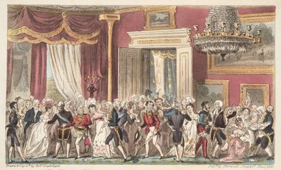 Der Abend im Circular Room; oder ein Gedränge im Carlton Palace, aus The English Spy, veröffentlicht 1824 von Isaac Robert Cruikshank