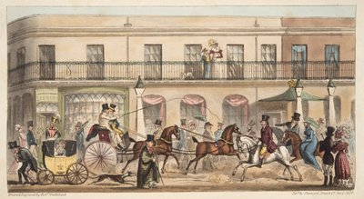 Die High Street, Cheltenham, aus The English Spy, veröffentlicht 1824 von Isaac Robert Cruikshank