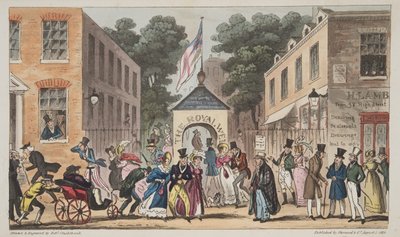 Die Royal Wells, Cheltenham oder Spasmodische Affektionen durch Spa-Wasser, aus The English Spy, veröffentlicht 1824 von Isaac Robert Cruikshank