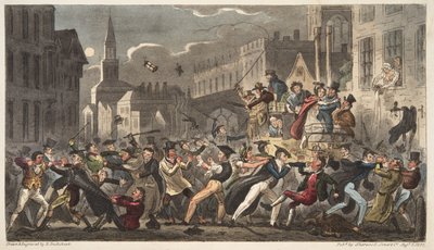 Stadt und Gown, aus The English Spy, veröffentlicht 1824 von Isaac Robert Cruikshank