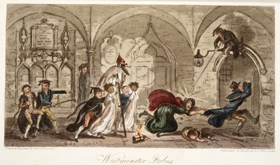 Westminster-Späße, aus The English Spy, veröffentlicht 1824 von Isaac Robert Cruikshank