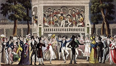 Ein Ball im Vauxhall-Garten in London, ca. 1830, Gravur von Isaac Robert & George (1792 1878) Cruikshank