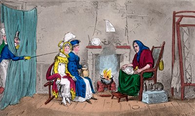 Tom und Jerry fangen Kate und Sue im Flug, während sie ihre Zukunft vorhersagen lassen, 19. Jahrhundert von Isaac, Robert and George Cruikshank