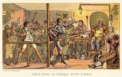 Tom und Jerry in Schwierigkeiten nach einem Gelage von Isaac, Robert and George Cruikshank