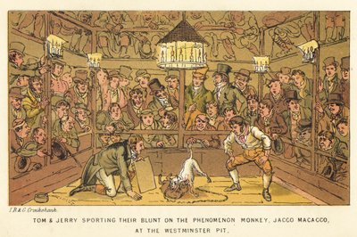 Tom und Jerry geben ihr Geld für das Phänomen Monkey, Jacco Macacco, im Westminster Pit aus von Isaac, Robert and George Cruikshank